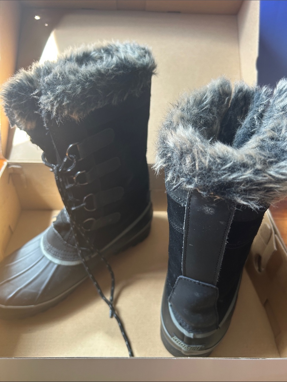 Khombu Black Faux-Fur Lace-Up Winter Boots